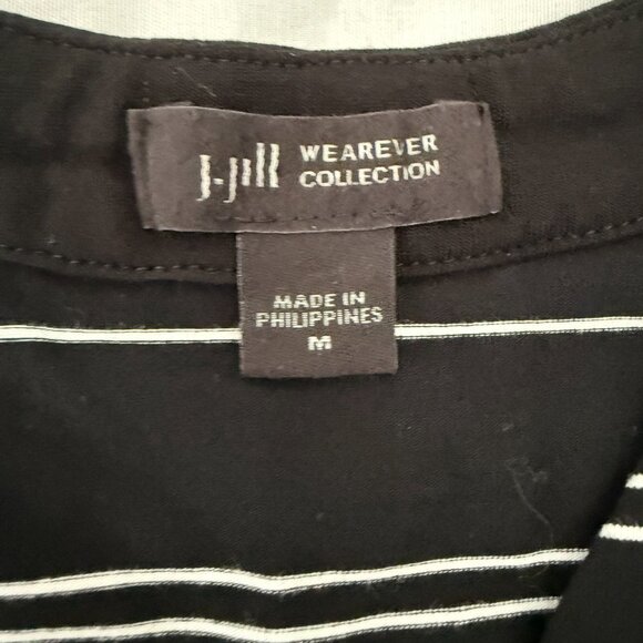 J. Jill Wearever Side Slit Sleeveless V-Neck Black White Stripe Maxi Dress M - Picture 7 of 7